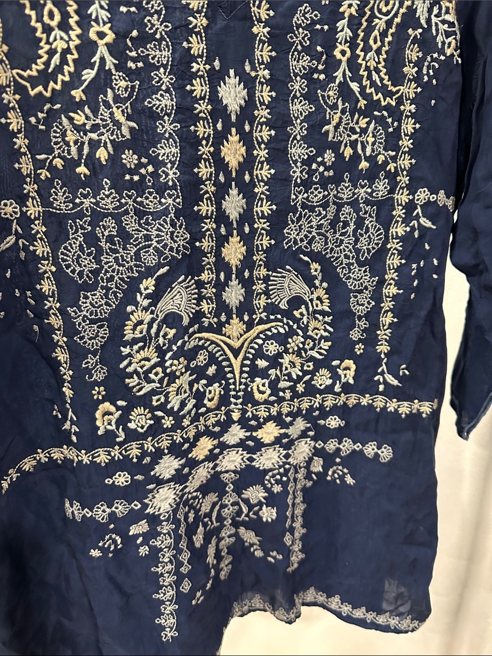 Johnny was embroidered blue long sleeve top shirt tunic - Picture 3 of 5